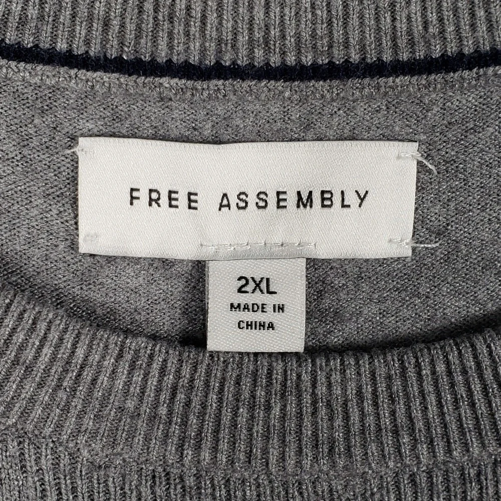 Free‎ Assembly Mens Sweater Crewneck 2XL Gray V-Stitch Knit MSW00094 Pullover